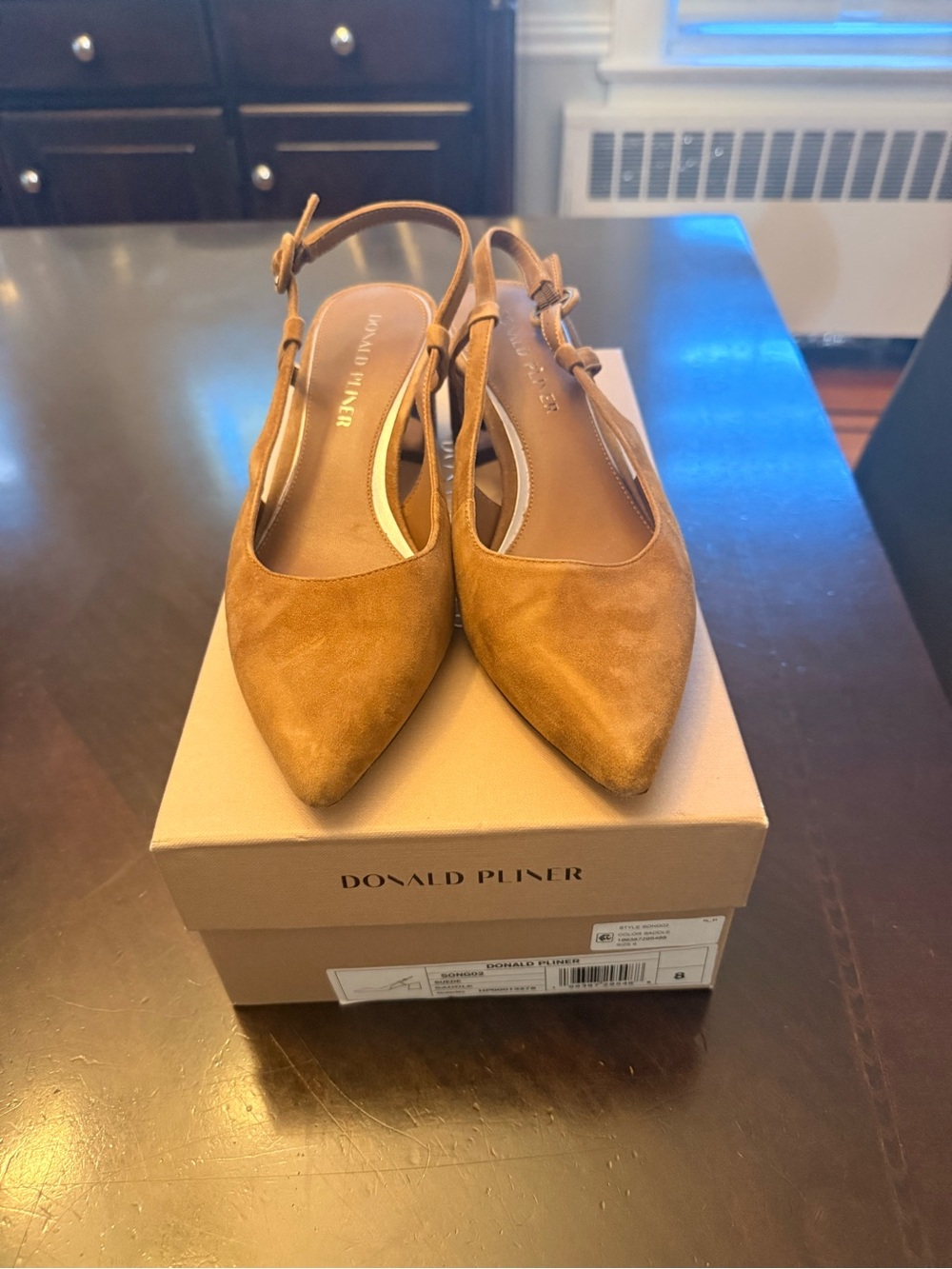 Donald J. Pliner Tan Suede Pointed Slingback Flats
